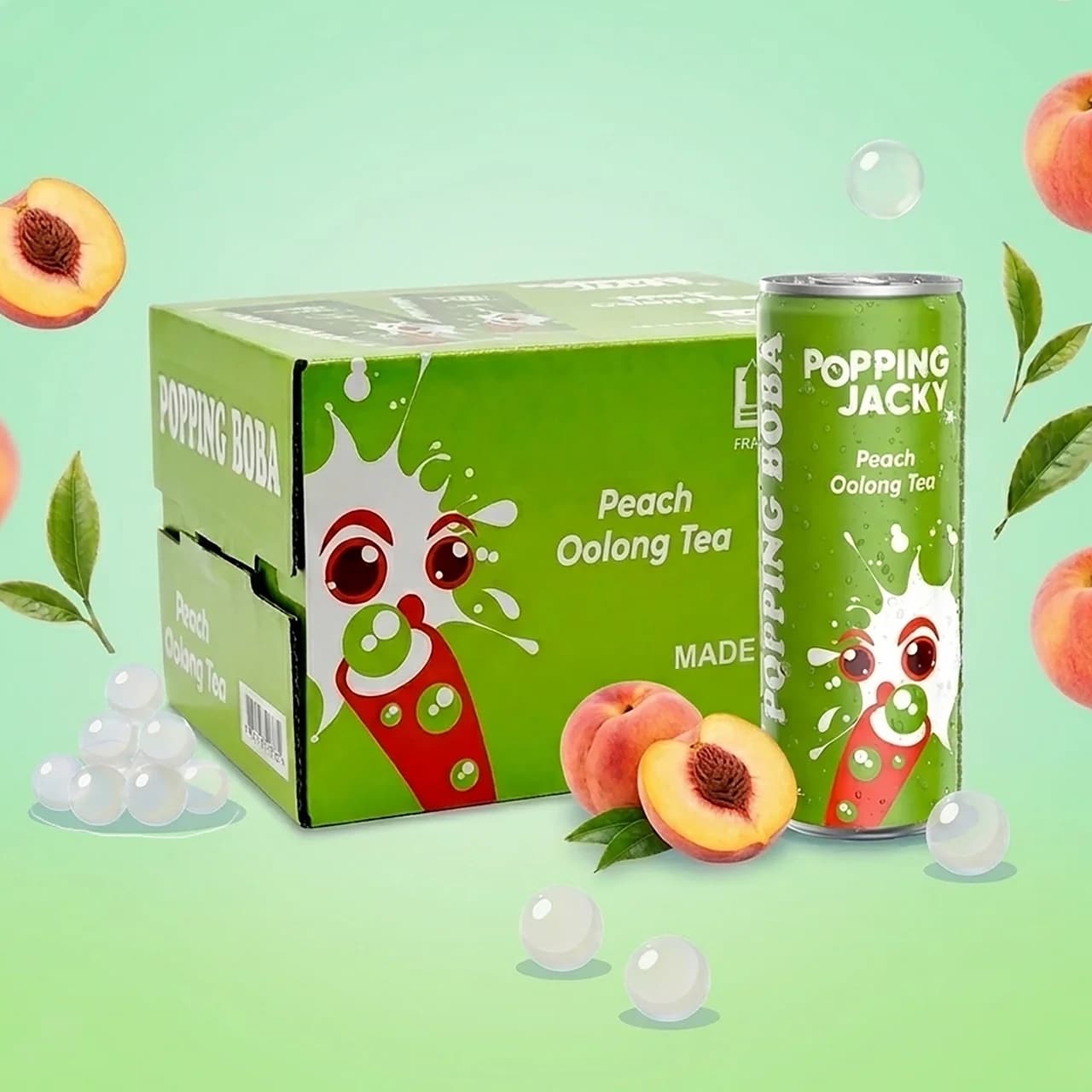 Possmei Popping Jacky Peach Oolong Tea with Popping Boba Twenty Four 240 ml Cans