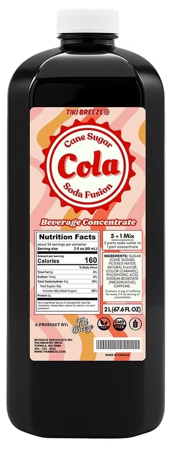 Tiki Breeze Cola Soda Concentrate Six 2 Liter Bottles