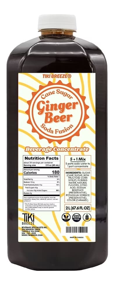Tiki Breeze Ginger Beer Concentrate Six 2 Liter Bottles