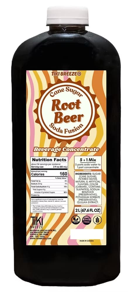 Tiki Breeze Root Beer Soda Concentrate Six 2 Liter Bottles