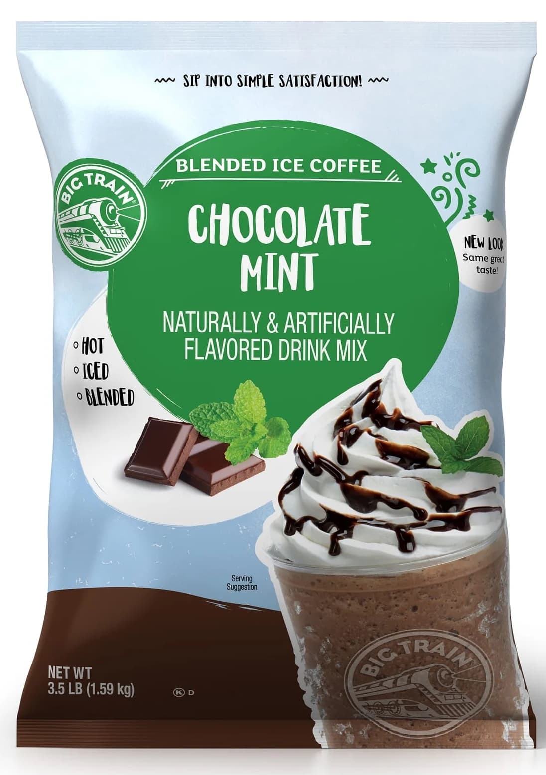 Big Train Chocolate Mint Blended Ice Coffee Mix, 3.5 lb Bag (Case of 5) - Frappe Base, Just Add Ice