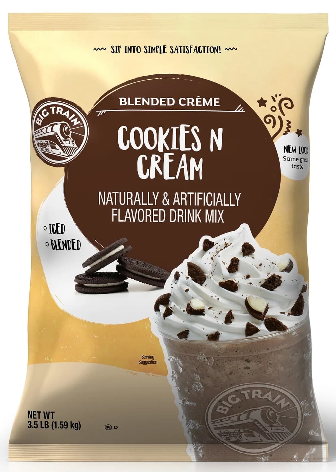 Big Train Cookies 'N Cream Blended Creme Frappe Mix, 3.5 lb Bag (Case of 5) - Caffeine-Free Blended Creme
