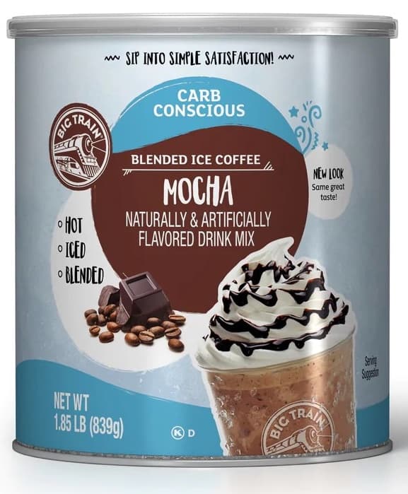 Big Train Mocha Carb Conscious Blended Ice Coffee Mix, 1.85 lb Can (Case of 2) - Low-Carb Frappe Option