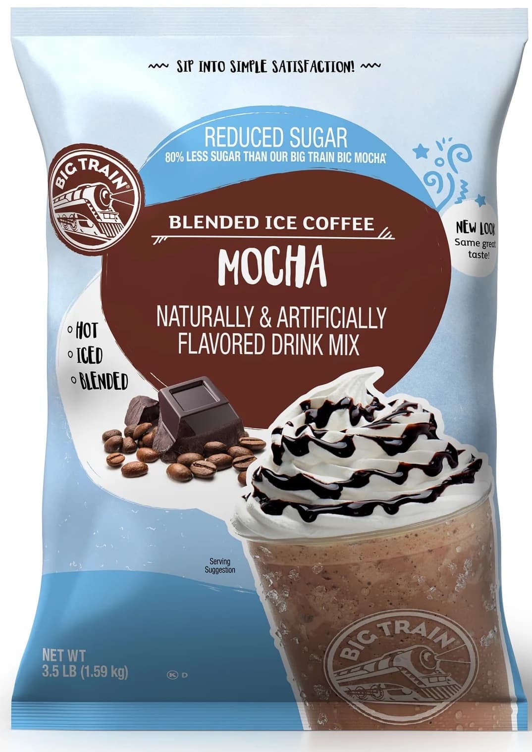 Big Train Reduced Sugar Mocha Blended Ice Coffee Beverage Mix Five 3.5 lb. Bags