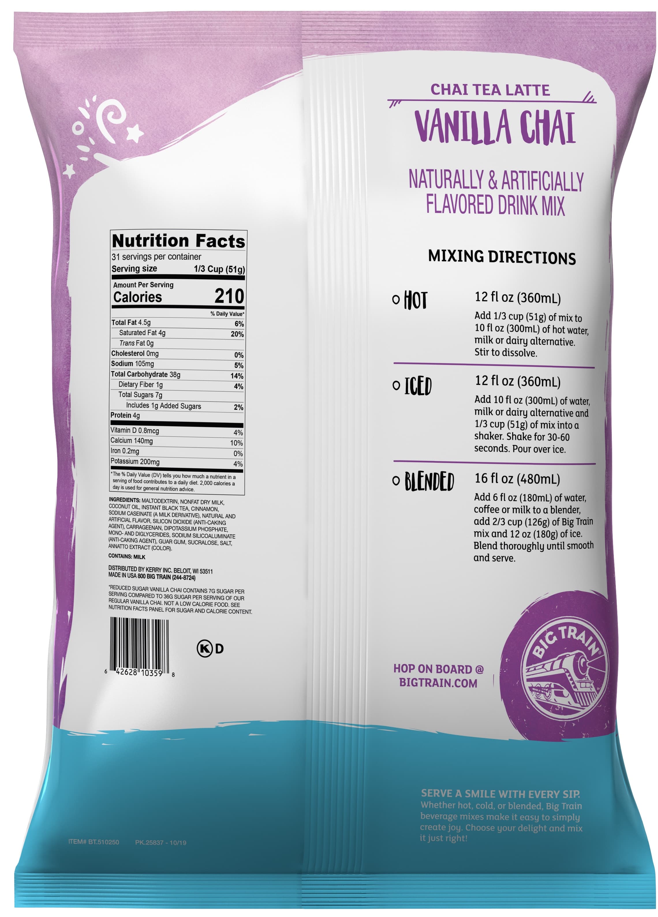 Big Train Reduced Sugar Vanilla Chai Tea Latte Four 3.5 Lb. Bags