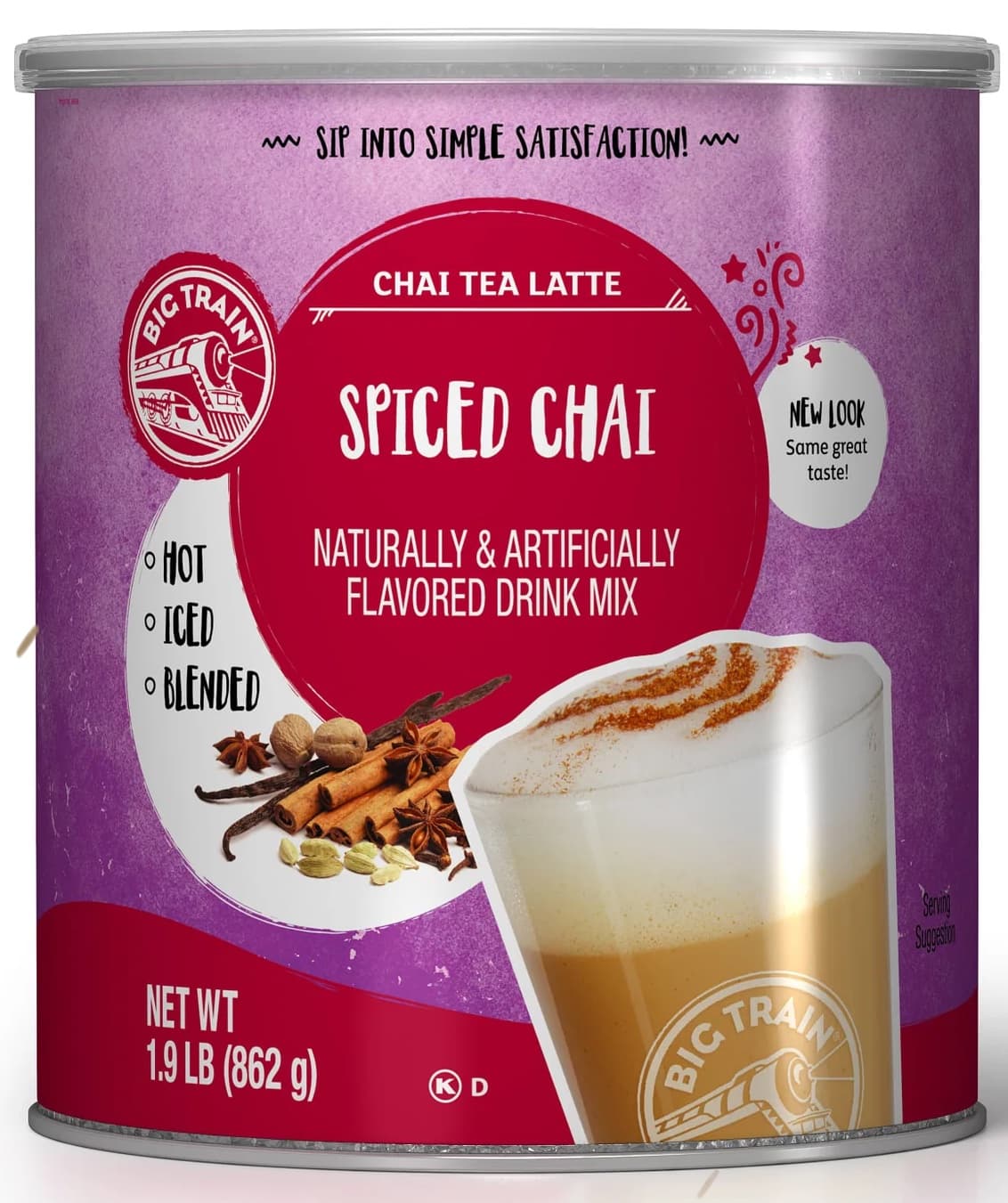 Big Train Spiced Chai Tea Latte Mix, 1.9 lb Canister (Case of 6) - Resealable for Carts & Kiosks