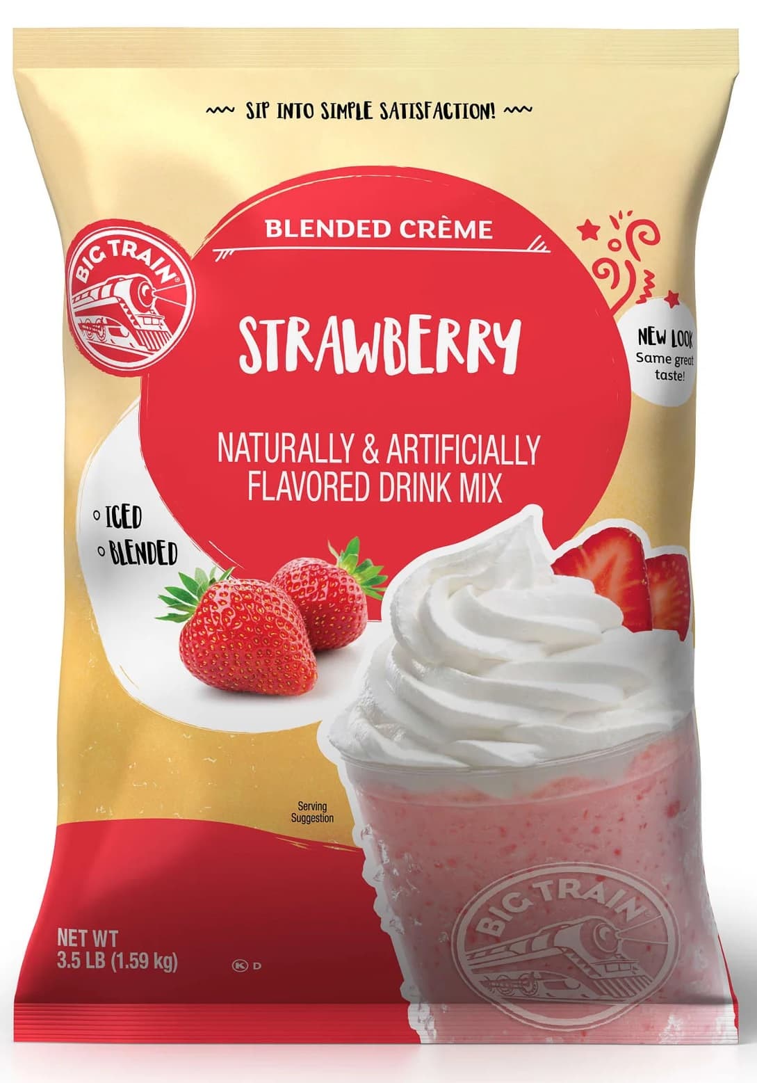 Big Train Strawberry Blended Creme Frappe Mix, 3.5 lb Bag (Case of 5) - Caffeine-Free Blended Creme