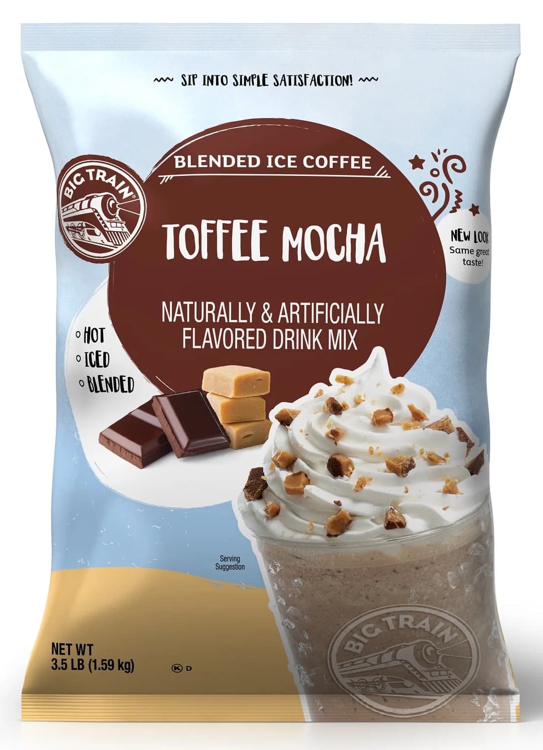 Big Train Toffee Mocha Blended Ice Coffee Mix, 3.5 lb Bag (Case of 5) - Frappe Base, Just Add Ice