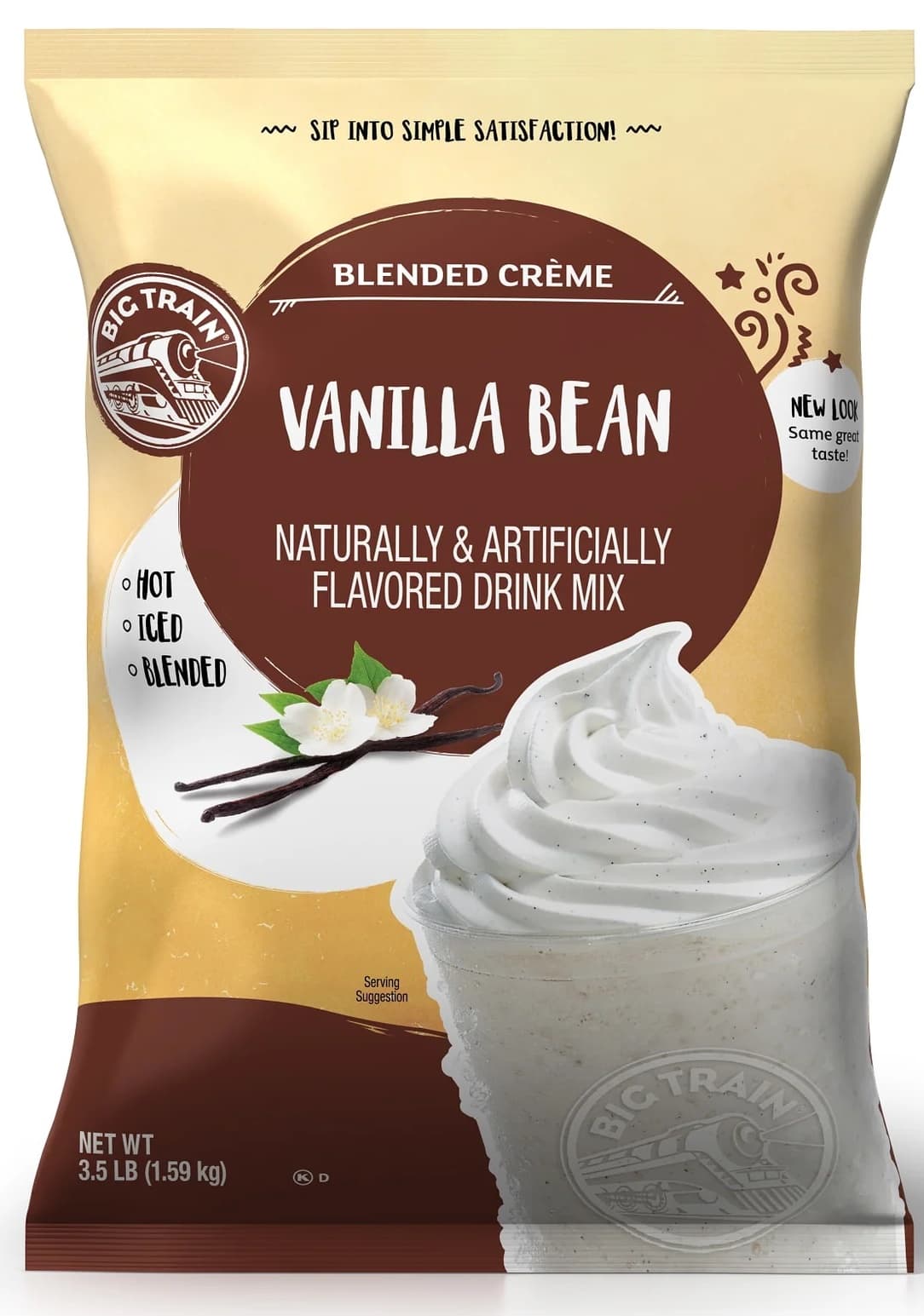 Big Train Vanilla Bean Blended Creme Frappe Mix, 3.5 lb Bag (Case of 5) - Caffeine-Free, Real Vanilla Bean