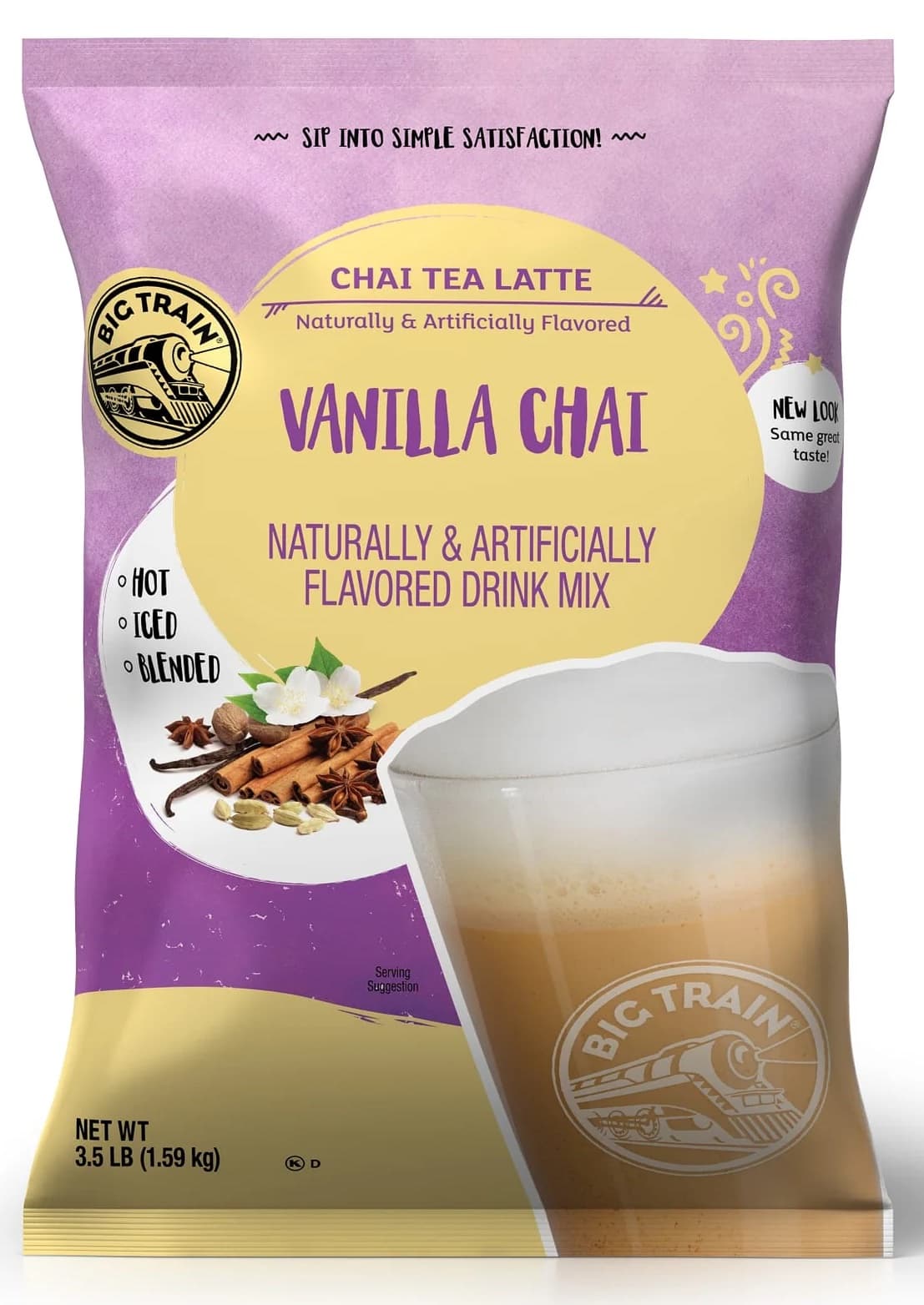Big Train Vanilla Chai Tea Latte Mix, 3.5 lb Bulk Bag (Case of 4) - Hot, Iced or Blended
