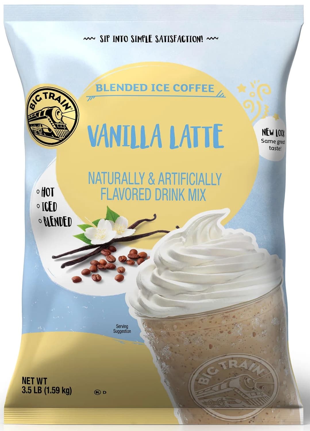 Big Train Vanilla Latte Blended Ice Coffee Mix, 3.5 lb Bag (Case of 5) - Frappe Base, Just Add Ice