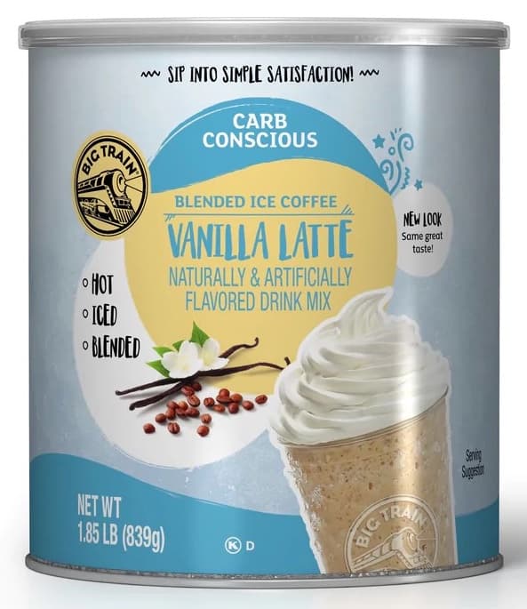 Big Train Vanilla Latte Carb Conscious Blended Ice Coffee Mix Two 1.85 lb Cans