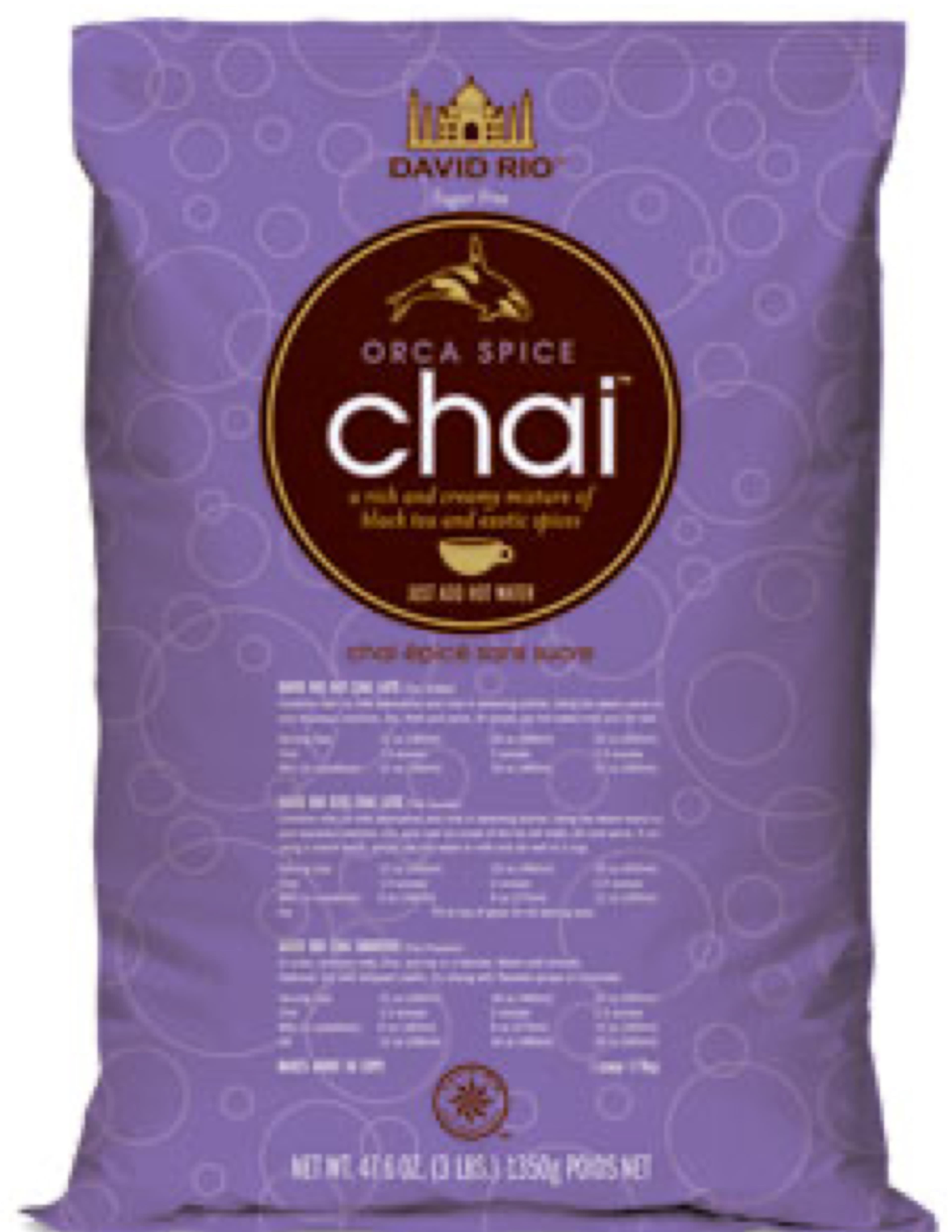 David Rio Orca Spice Sugar-Free Chai Four 3 lb, Bags