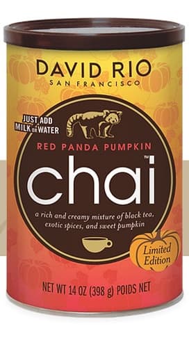 David Rio Red Panda Pumpkin Chai Six 14 OZ. Canisters