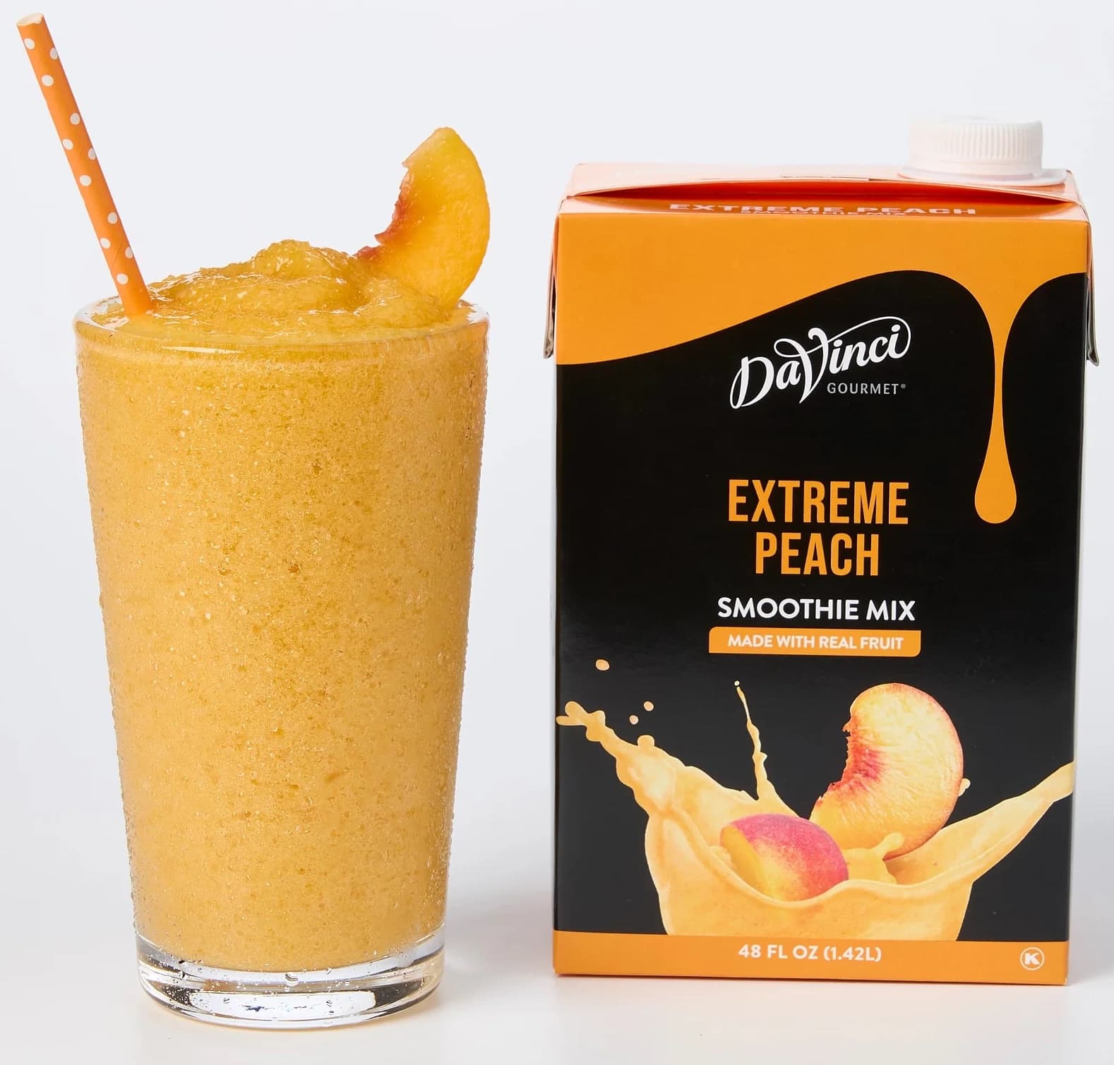 DaVinci Gourmet Extreme Peach Fruit Smoothie Mix, 48 oz Carton (Case of 6) - Pour, Blend, Serve - ~9 Smoothies per Carton