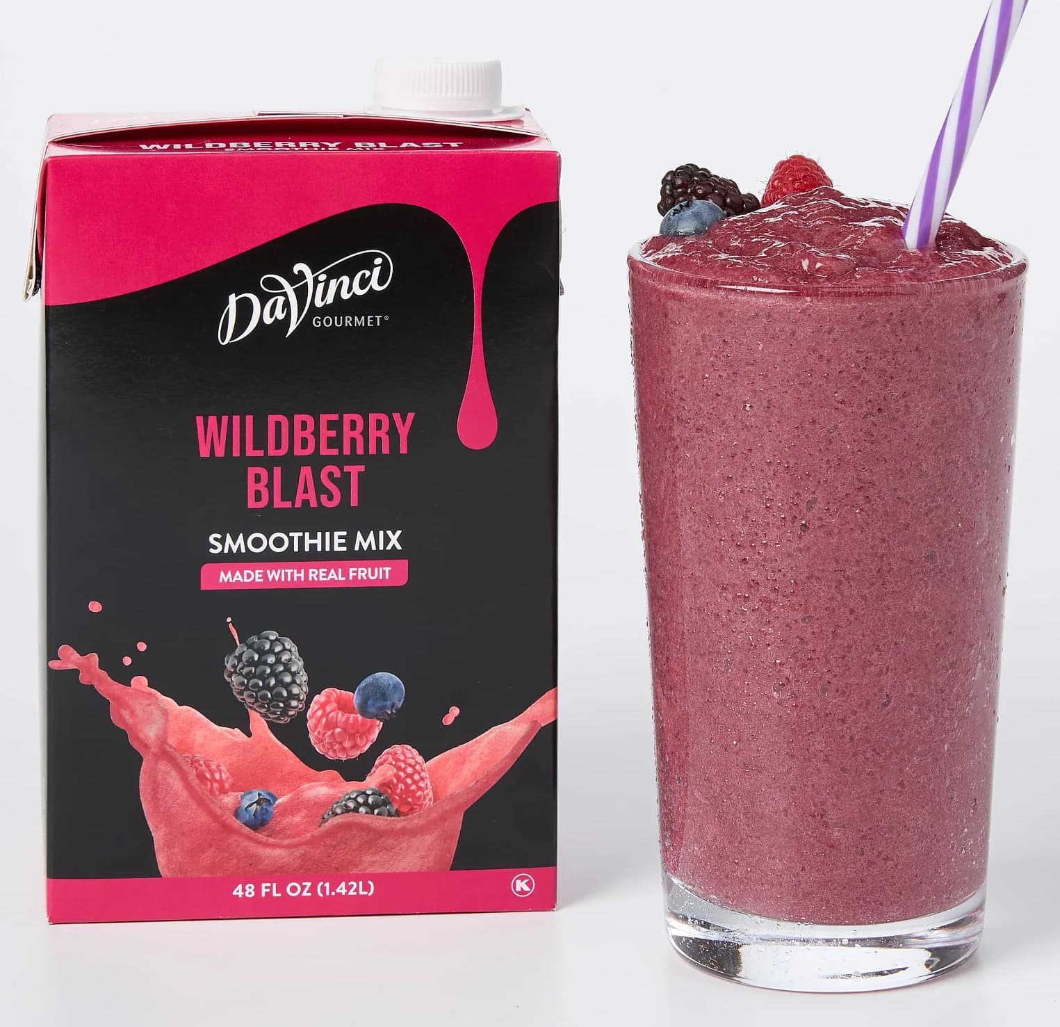DaVinci Gourmet Wildberry Blast Fruit Smoothie Mix, 48 oz Carton (Case of 6) - Pour, Blend, Serve - ~9 Smoothies per Carton