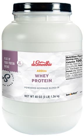 Dr. Smoothie ADDins Unflavored Whey Protein Blend-In, 3 lb Jar (Case of 4) - Boost Any Menu Drink