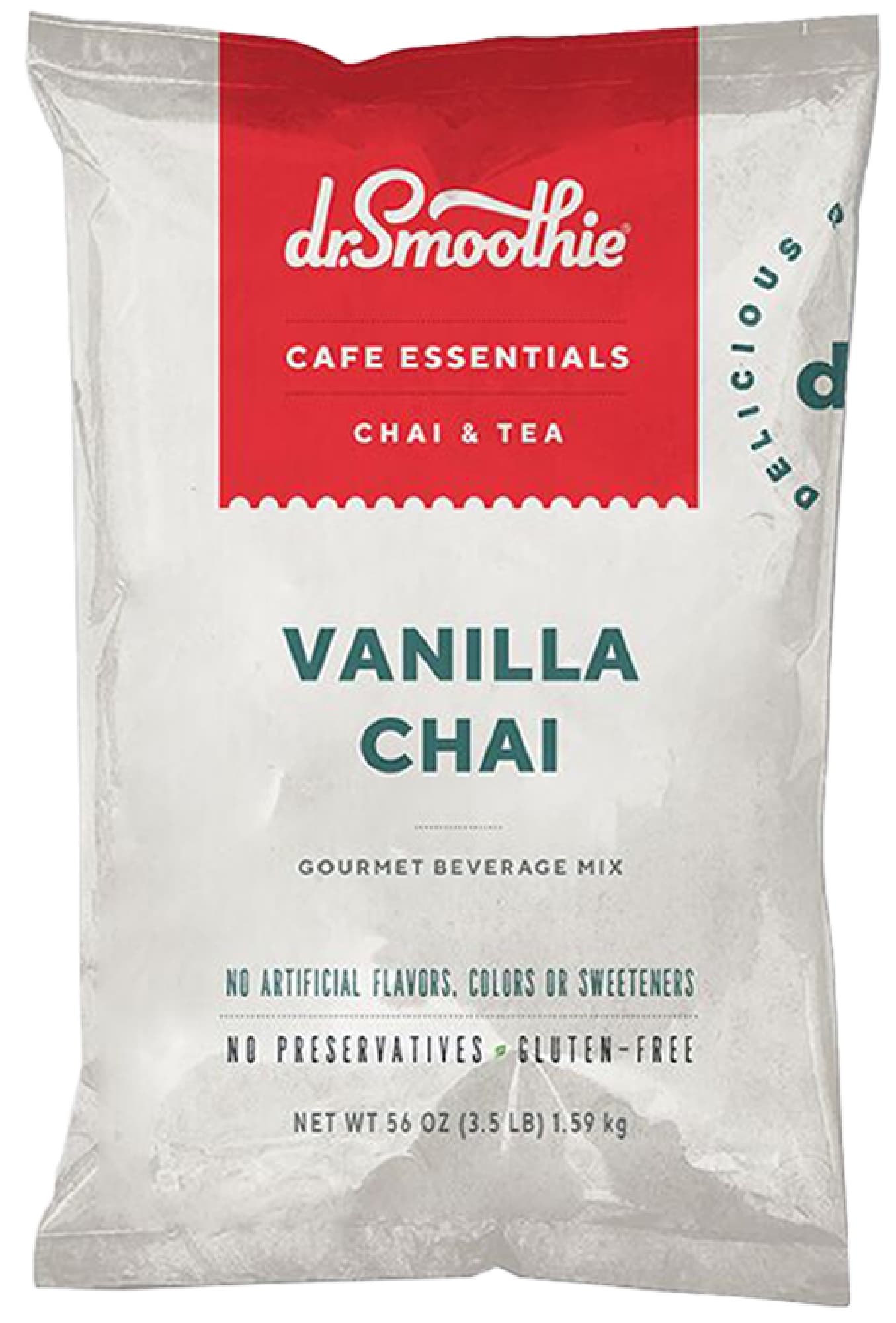 Dr. Smoothie Cafe Essentials Gourmet Beverage Mix Vanilla Chai Mix, 3.5 lb Pouch (Case of 5) - Hot, Iced or Blended