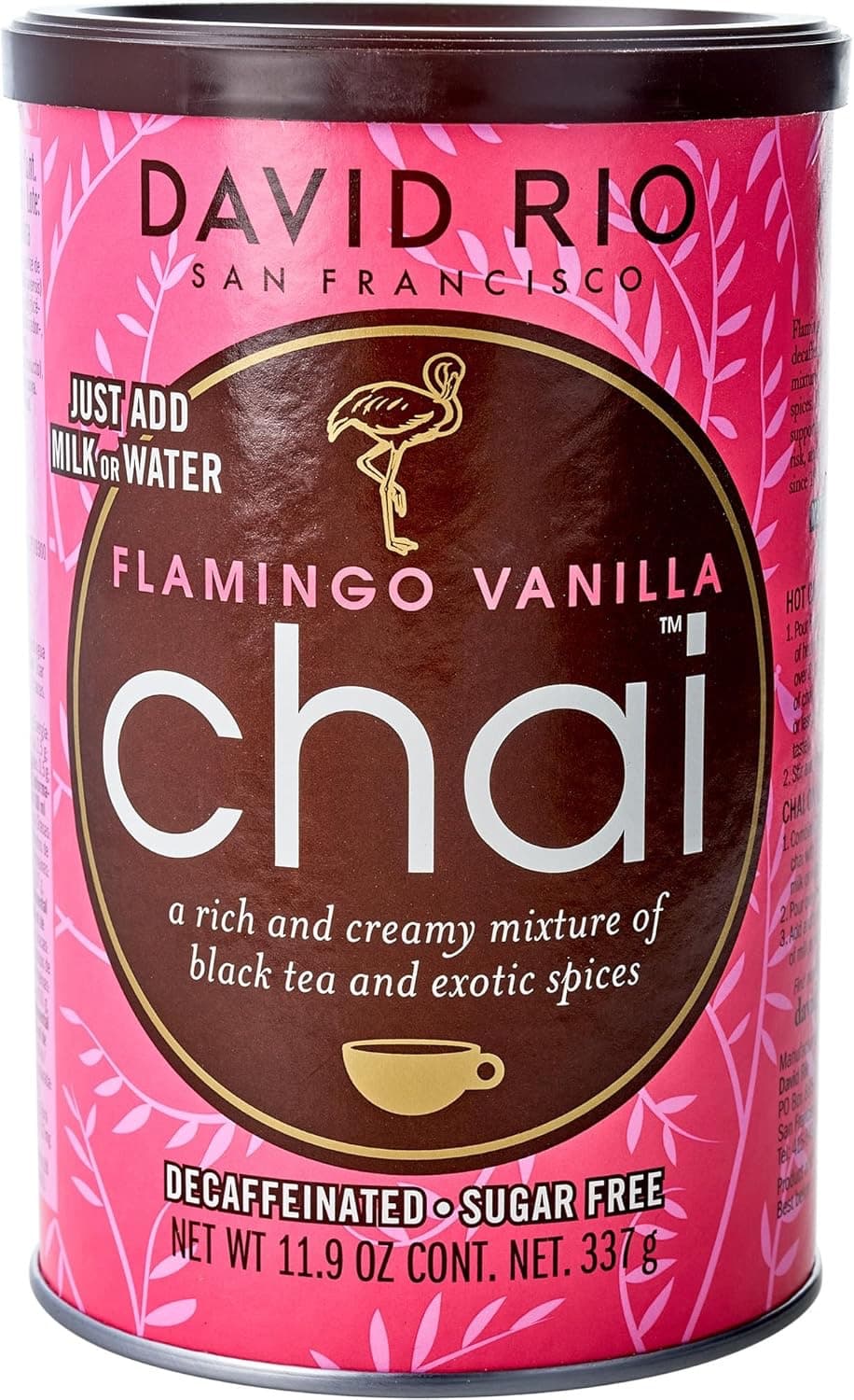 Flamingo Vanilla Decaffeinated Reduced Calorie Chai Tea Latte Mix, Six, 11.9 Oz Canisters