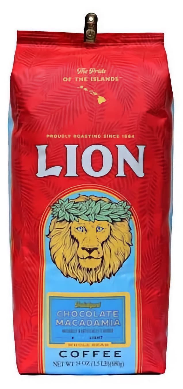 Lion Coffee Chocolate Macadamia Nut Coffee, Ground, 24 oz Bag (Case of 2) - Hawaiian Roast Since 1864