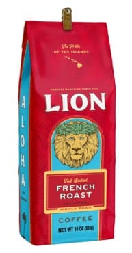 Lion Coffee French Roast Coffee, Whole Bean, 10 oz Bag (Case of 3) - Hawaiian Roast Since 1864