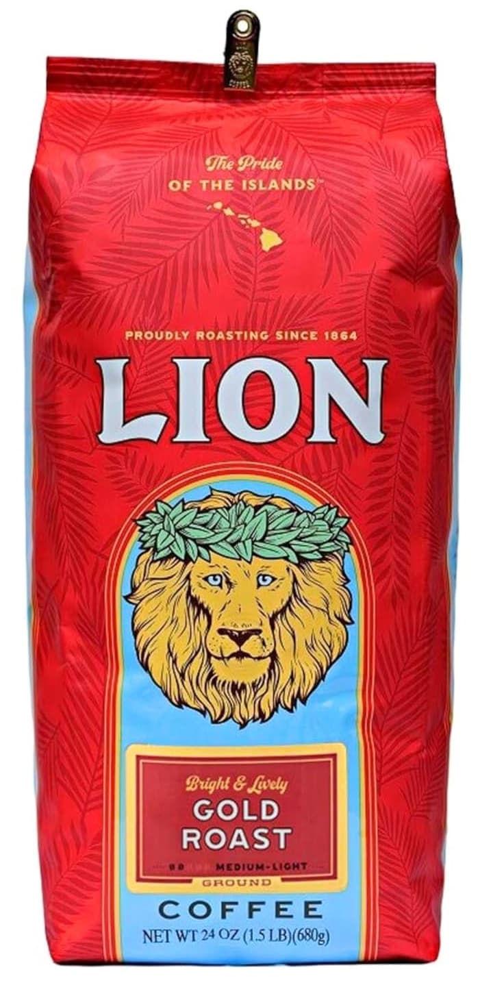 Lion Coffee Gold Classic Light Roast Coffee, Ground, 24 oz Bag (Case of 2) - Hawaiian Roast Since 1864