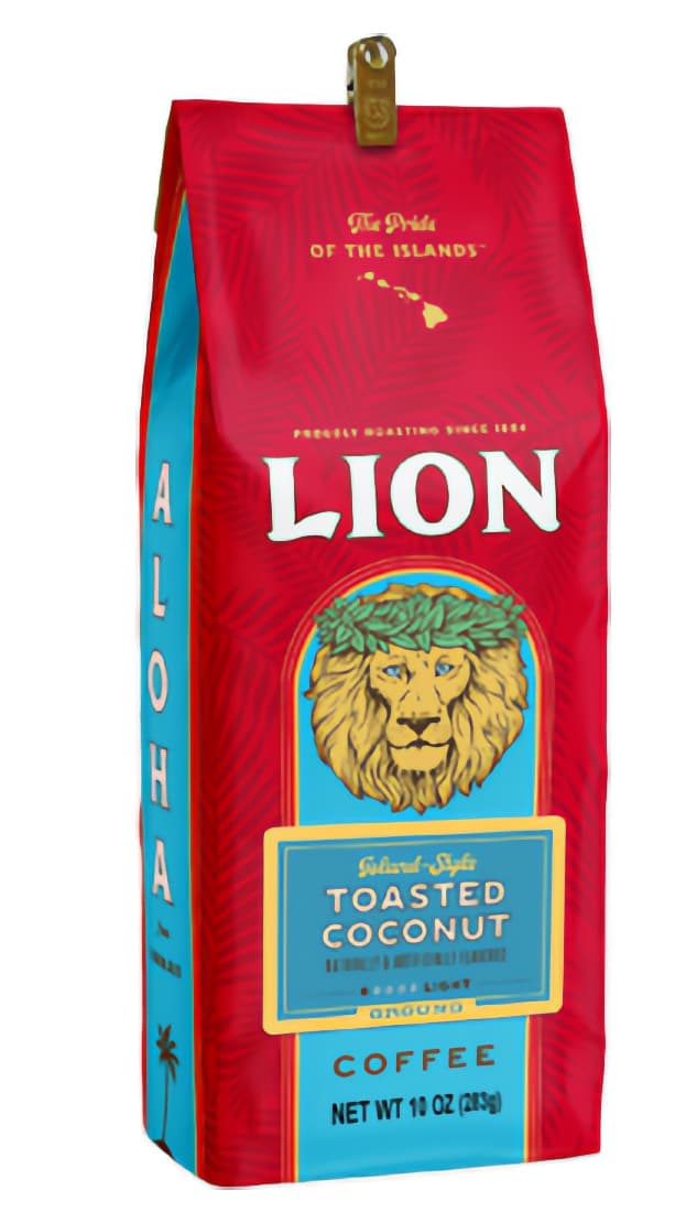 Lion Coffee Toasted Coconut Coffee, Ground, 10 oz Bag (Case of 3) - Hawaiian Roast Since 1864