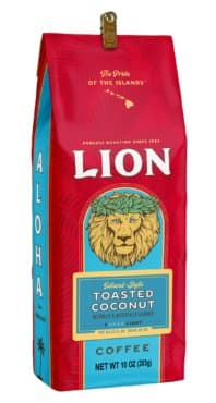 Lion Coffee Toasted Coconut Coffee, Whole Bean, 10 oz Bag (Case of 3) - Hawaiian Roast Since 1864