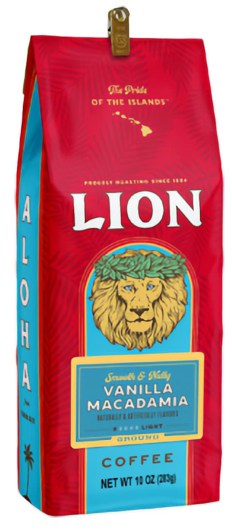 Lion Coffee Vanilla Macadamia Coffee, Ground, 10 oz Bag (Case of 3) - Hawaiian Roast Since 1864
