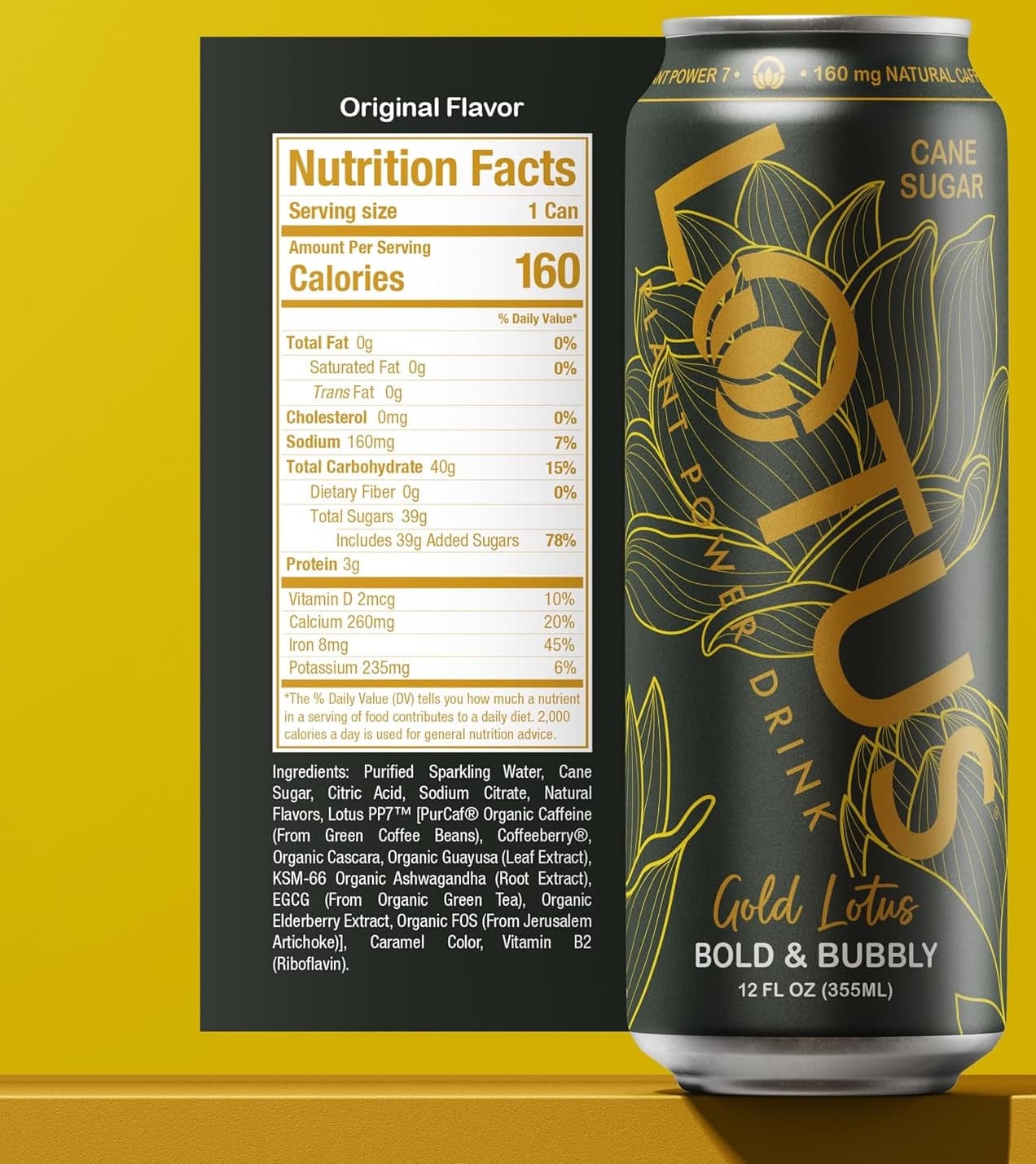 Lotus Plant Power Black Drink (Cane Sugar), 12 oz Cans (Case of 12) - Ready-to-Drink Cooler Stock