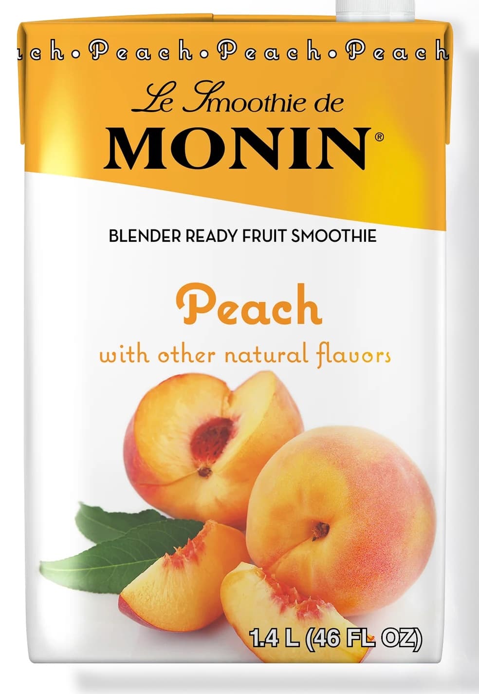 Monin Peach Fruit Smoothie Mix, 46 oz Bag (Case of 6) - Pour, Blend, Serve - ~9 Smoothies per Carton