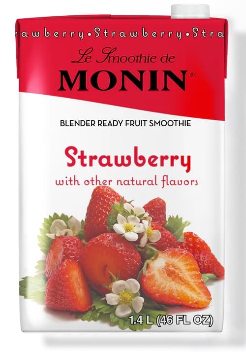 Monin Strawberry Fruit Smoothie Mix, 46 oz Bag (Case of 6) - Pour, Blend, Serve - ~9 Smoothies per Carton
