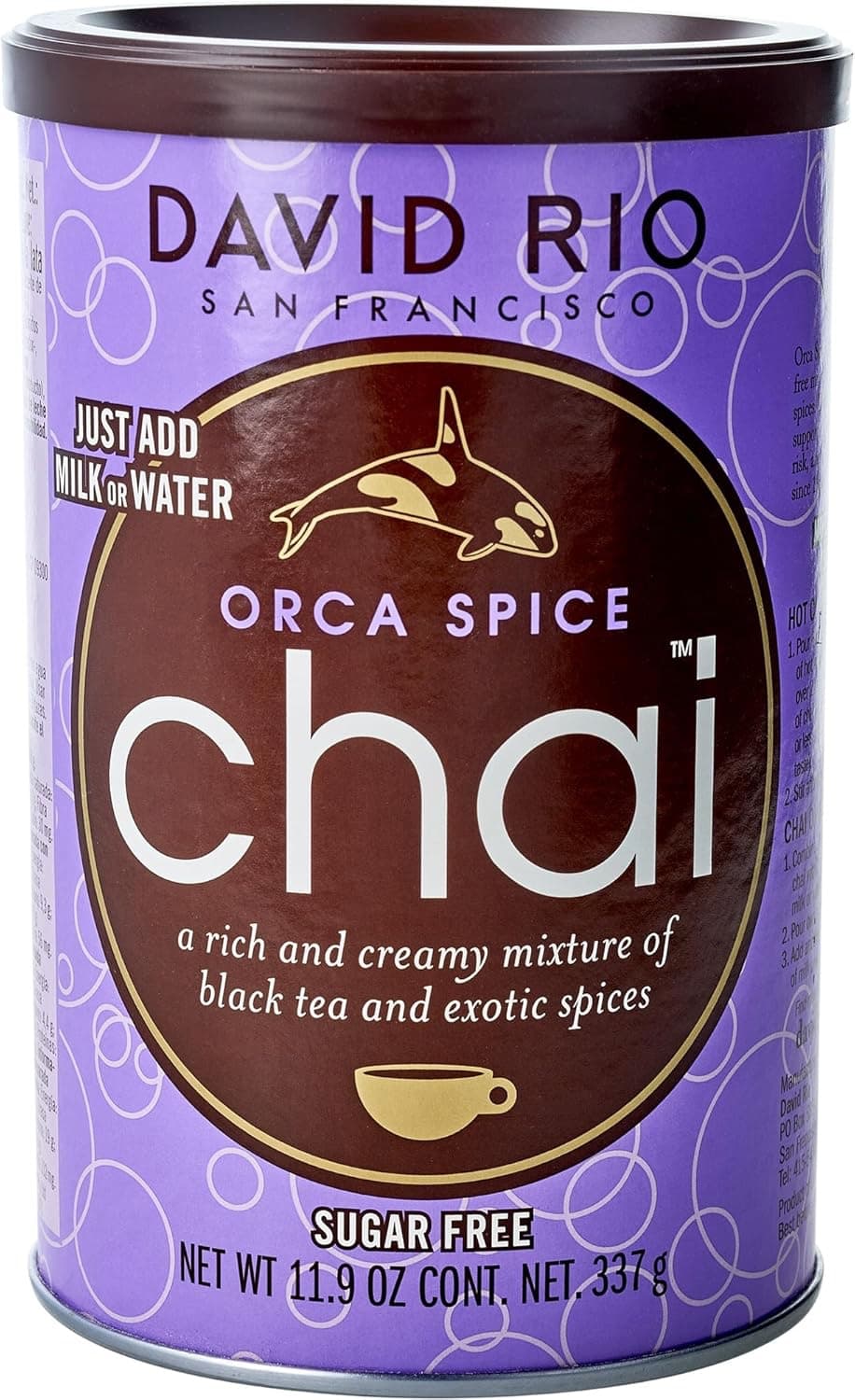 Orca Spice Chai Tea Latte, Sugar Free, Reduced Calorie, Dairy Free, Six, 11.9 Oz, Canisters